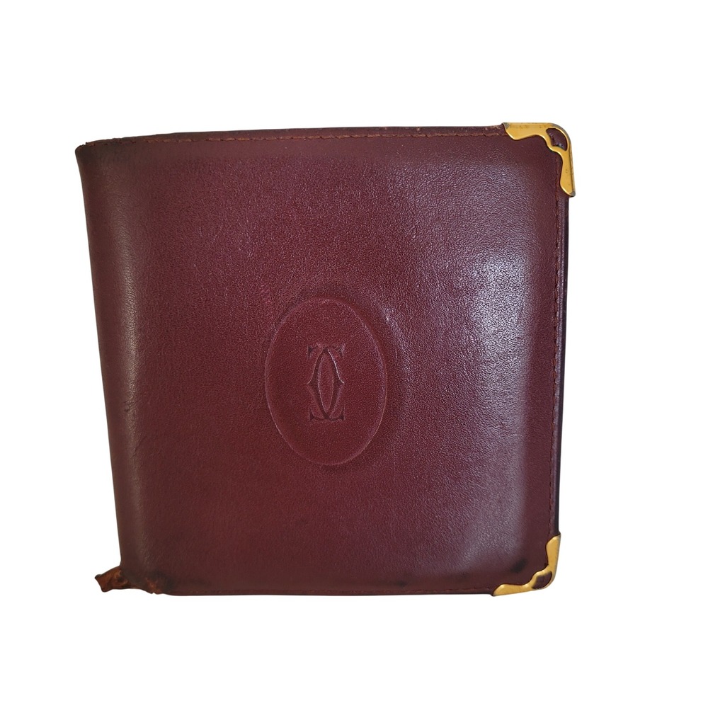 Cartier Burgundy Leather Bifold Wallet Must de Cartier Gold Corners Vintage